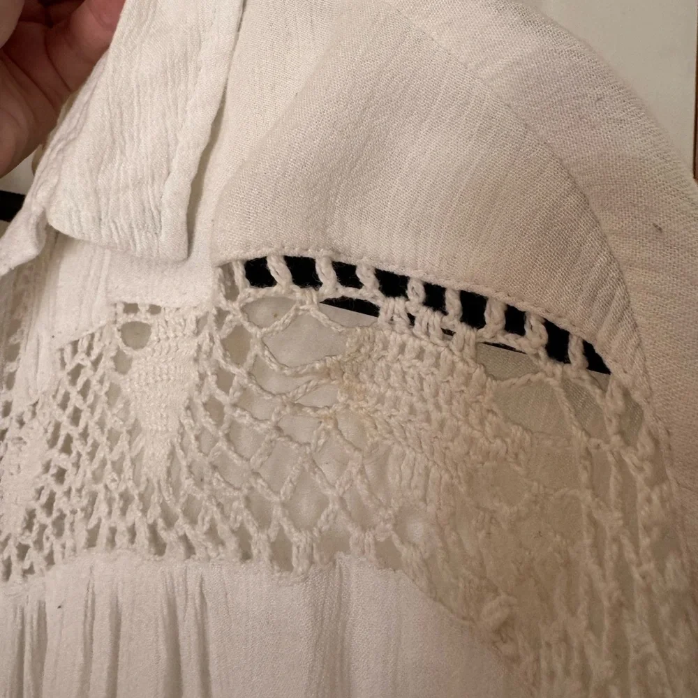 Free People Katie Bird White Button Down Shirt with Lace Accents - Picture 6 of 8
